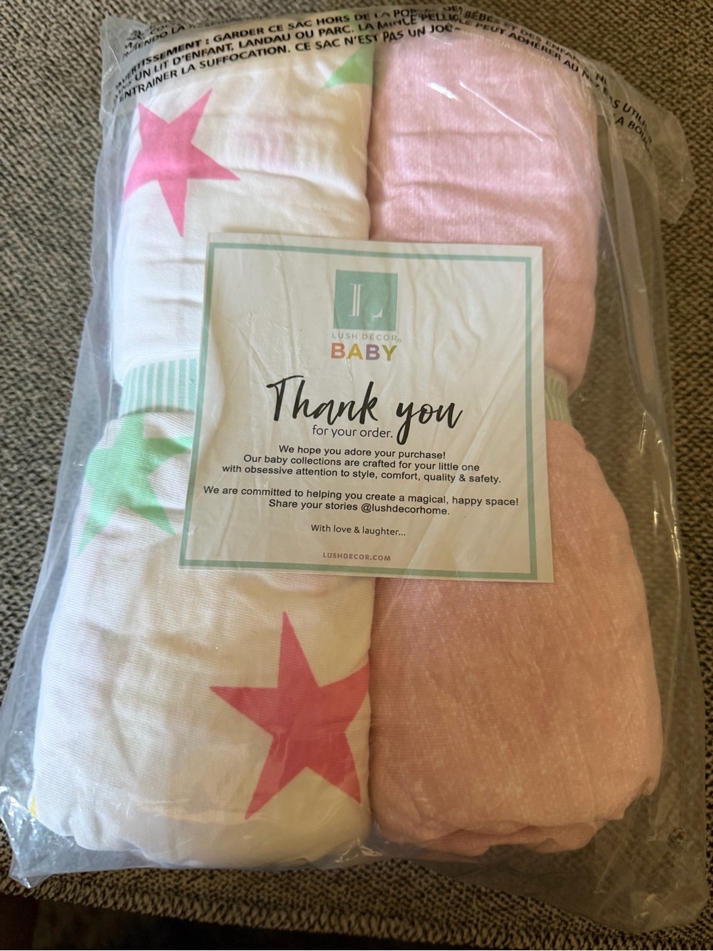 NWT Lush Décor BABY Pink & White Star Fitted Crib Sheet 2-Pack Organic Cotton - Picture 2 of 3
